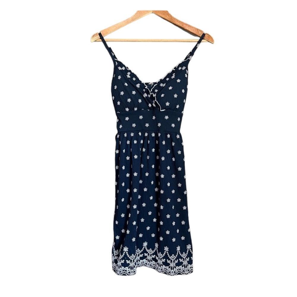 3 for $30! Snap navy dress with embroidery
